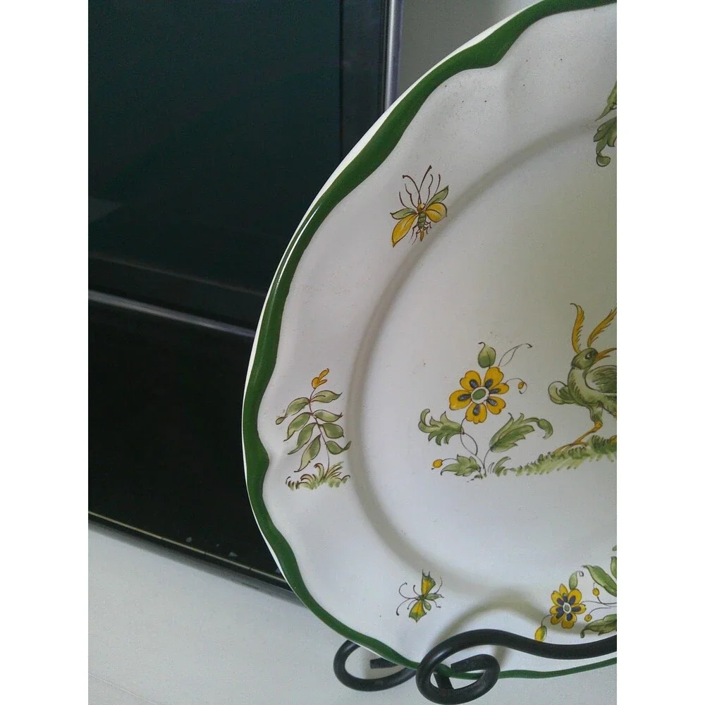 Varagas Vieux Provence Green Trim 11” Dinner Plate Botanical Print